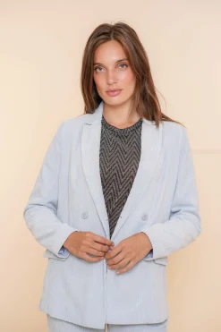 Jasjes & Blazers*Geisha Fashion Geisha Dames Ribfluwelen Blazer 45518-10 blue