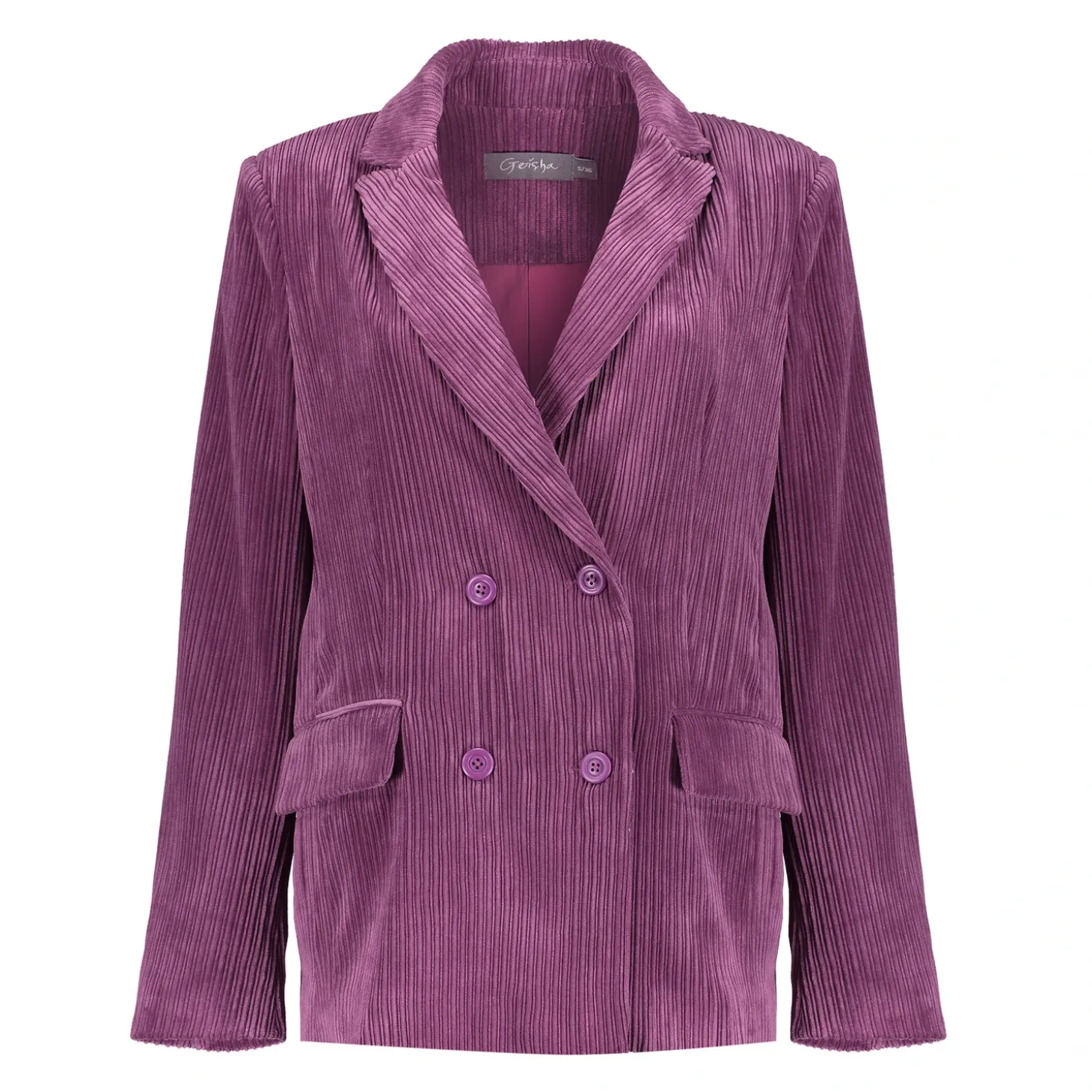 Jasjes & Blazers*Geisha Fashion Geisha Dames Ribfluwelen Blazer 45518-10 paars