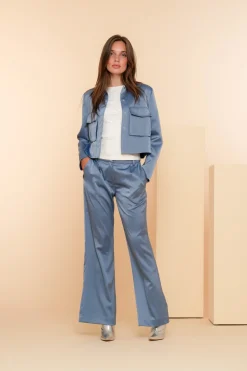 Broeken*Geisha Fashion Geisha Dames Satijne Palazzo Pantalon 41590-21 blue