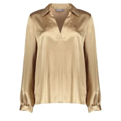 Tops & T-shirts*Geisha Fashion Geisha Dames Satin Top Met V-hals 43540-14 sand