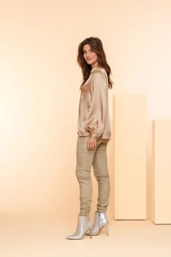 Tops & T-shirts*Geisha Fashion Geisha Dames Satin Top Met V-hals 43540-14 sand