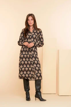 Jurken & Jumpsuits*Geisha Fashion Geisha Dames Shirtdress Met Print 47541-70 zwart
