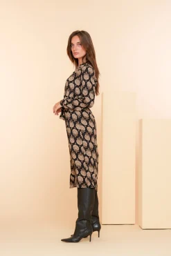 Jurken & Jumpsuits*Geisha Fashion Geisha Dames Shirtdress Met Print 47541-70 zwart