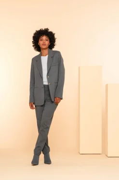 Broeken*Geisha Fashion Geisha Dames Slim Fit Tailord Melange Pantalon 41639-32 grey melange