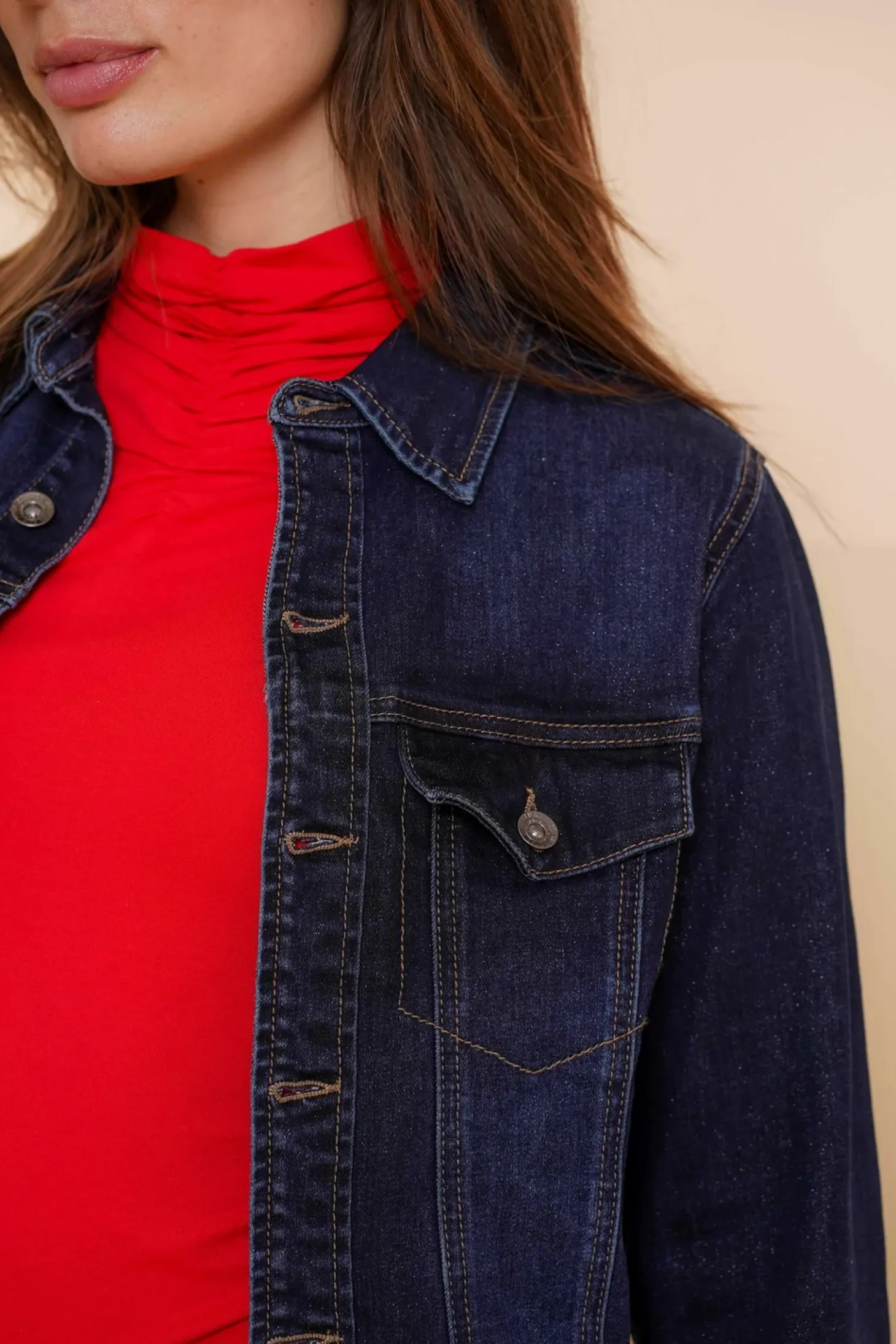 Denim | Jasjes & Blazers*Geisha Fashion Geisha Dames Spijkerjasje Met Lurex 45503-10 dark blue denim