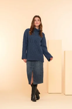 Rokken*Geisha Fashion Geisha Dames Spijkerrok Met Split En Ceintuur 46510-10 mid blue denim