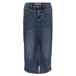Rokken*Geisha Fashion Geisha Dames Spijkerrok Met Split En Ceintuur 46510-10 mid blue denim