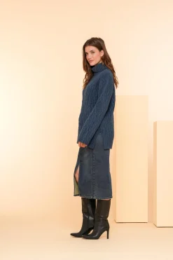 Rokken*Geisha Fashion Geisha Dames Spijkerrok Met Split En Ceintuur 46510-10 mid blue denim