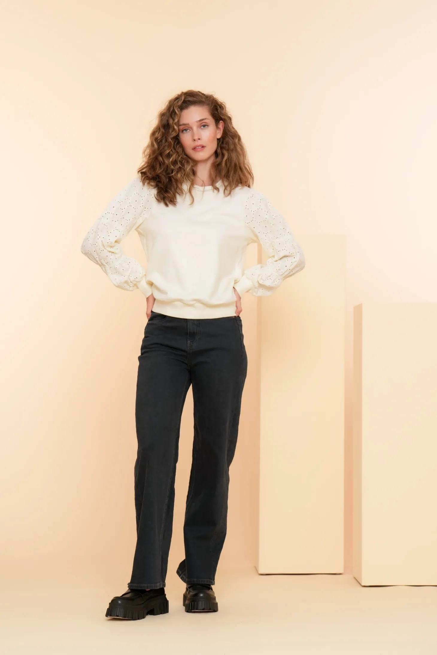 Truien & Vesten*Geisha Fashion Geisha Dames Sweater Met Broderie 42608-41 off-white