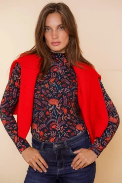 Tops & T-shirts*Geisha Fashion Geisha Dames Top Met Bloemenprint 42528-60 navy