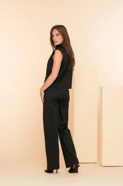Tops & T-shirts*Geisha Fashion Geisha Dames Top Met Pinstripe 43675-20 zwart