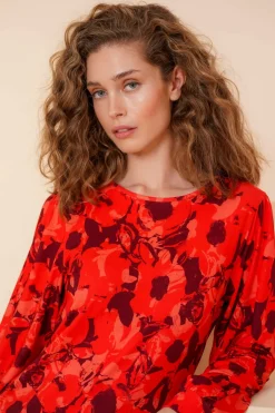 Tops & T-shirts*Geisha Fashion Geisha Dames Top Met Print 42545-60 dark red
