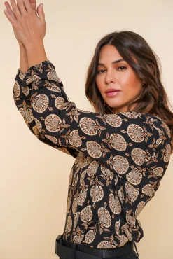 Tops & T-shirts*Geisha Fashion Geisha Dames Top Met Print 43561-70 zwart