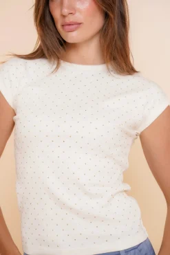 Tops & T-shirts*Geisha Fashion Geisha Dames T-shirt Met Studs 42607-41 off-white