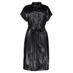 Jurken & Jumpsuits*Geisha Fashion Geisha Dames Vegan Leather Look Shirtdress 47503-10 zwart
