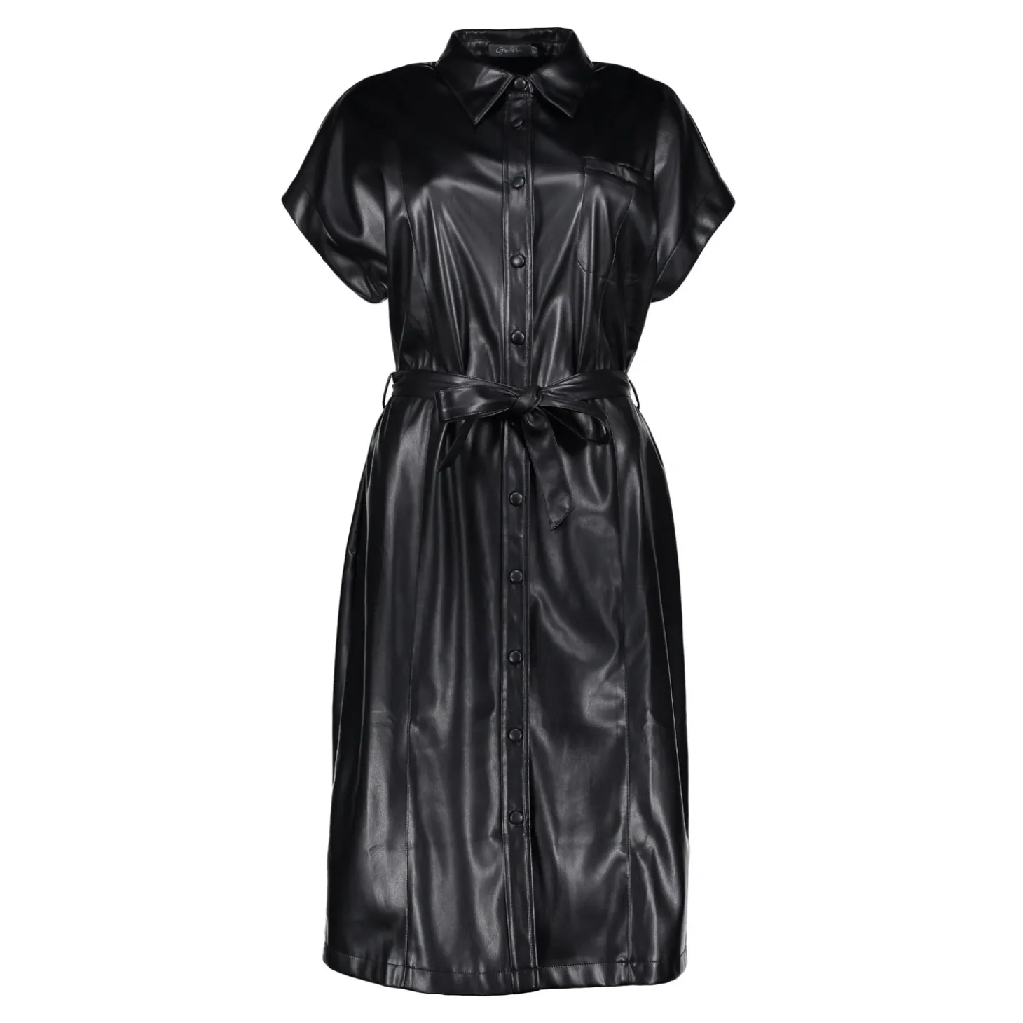 Jurken & Jumpsuits*Geisha Fashion Geisha Dames Vegan Leather Look Shirtdress 47503-10 zwart