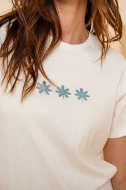 Tops & T-shirts*Geisha Fashion Geisha Dames T-shirt Met Foil Flowers 42638-24 wit