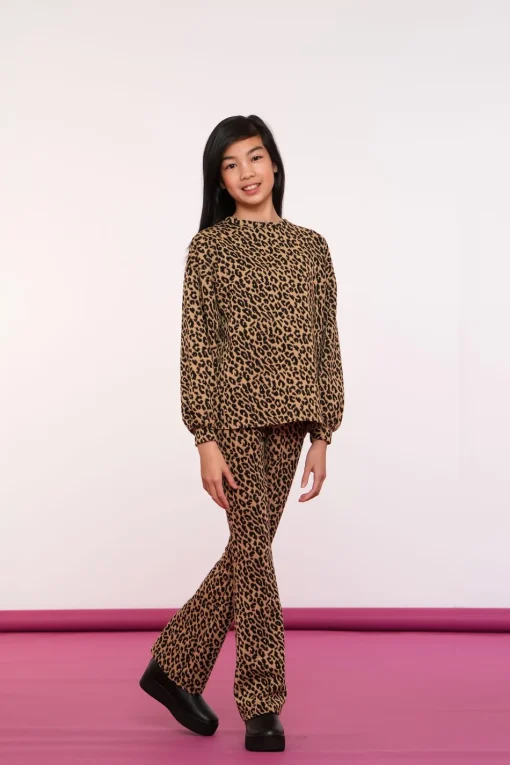Broeken*Geisha Fashion Geisha Girls Broek Met Panterprint En Lurex 41675K-20 camel