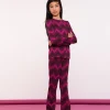 Broeken*Geisha Fashion Geisha Girls Flare Broek Met Zigzag Print 41668K-20 fuchsia
