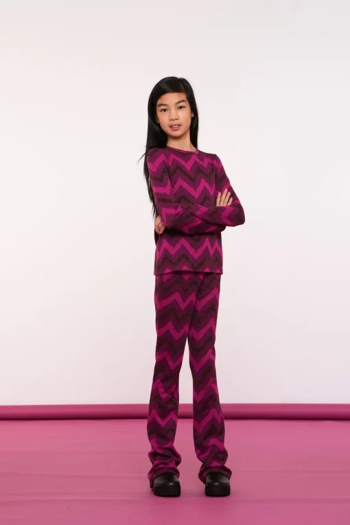 Broeken*Geisha Fashion Geisha Girls Flare Broek Met Zigzag Print 41668K-20 fuchsia