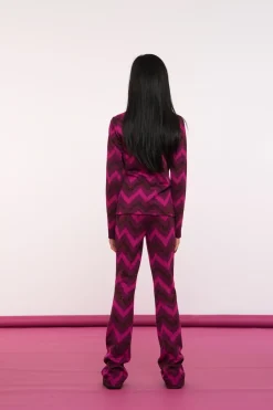 Broeken*Geisha Fashion Geisha Girls Flare Broek Met Zigzag Print 41668K-20 fuchsia