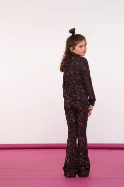 Broeken*Geisha Fashion Geisha Girls Flare Broek Met Bloemenprint 41579K-60 navy