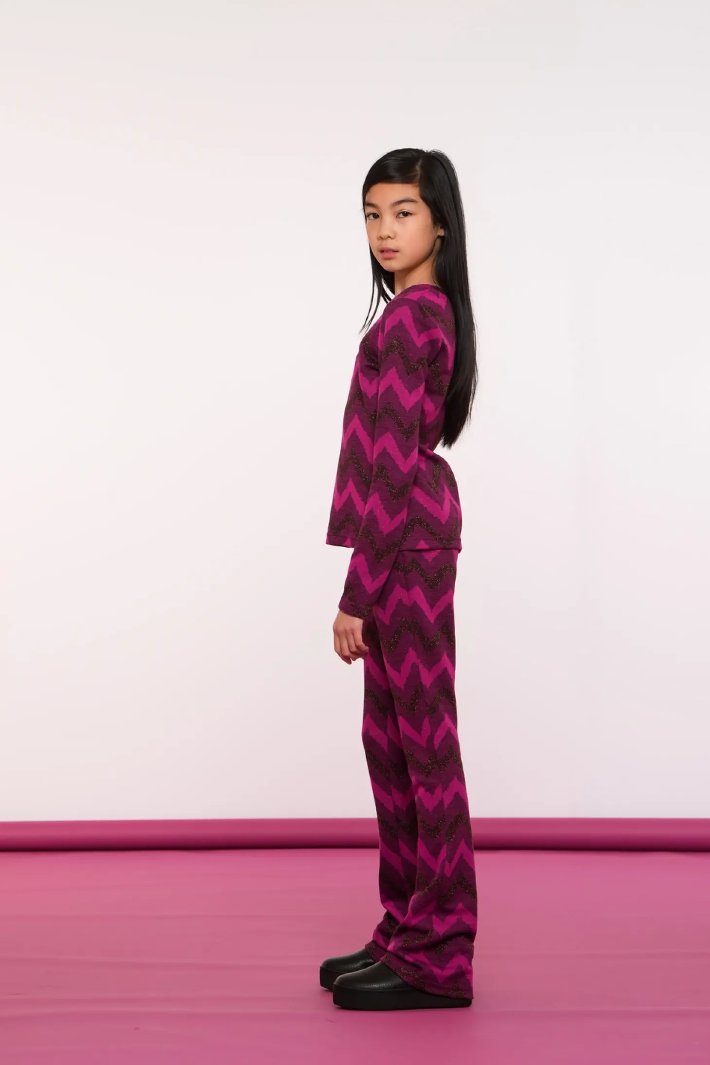 Broeken*Geisha Fashion Geisha Girls Flare Broek Met Zigzag Print 41668K-20 fuchsia