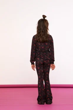 Broeken*Geisha Fashion Geisha Girls Flare Broek Met Bloemenprint 41579K-60 navy