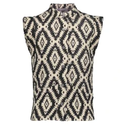 Truien & Vesten*Geisha Fashion Geisha Girls Gilet Met Ikat Print 45585K-21 zwart