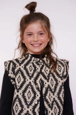 Truien & Vesten*Geisha Fashion Geisha Girls Gilet Met Ikat Print 45585K-21 zwart