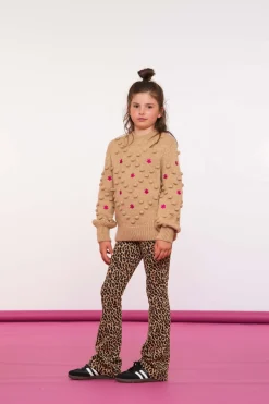Truien & Vesten*Geisha Fashion Geisha Girls Kleurrijke Gebreide Trui Met Pompons 44550K-23 sand