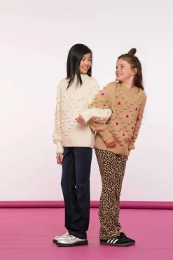 Truien & Vesten*Geisha Fashion Geisha Girls Kleurrijke Gebreide Trui Met Pompons 44550K-23 sand