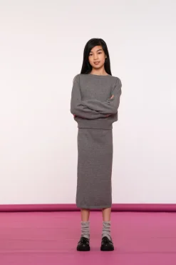 Rokken*Geisha Fashion Geisha Girls Ribgebreide Midi Rok 46524K-10 grey melange