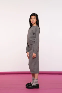 Rokken*Geisha Fashion Geisha Girls Ribgebreide Midi Rok 46524K-10 grey melange