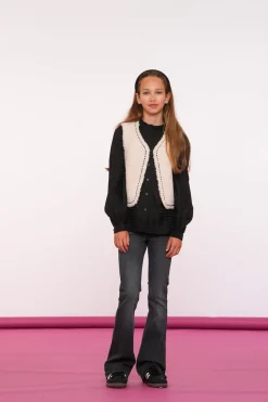 Truien & Vesten*Geisha Fashion Geisha Girls Teddy Gilet Met Broderie 45553K-19 off-white