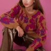 Truien & Vesten*Geisha Fashion Geisha Girls Trui Met Geborduurde Bloemenprint 44592K-43 sand